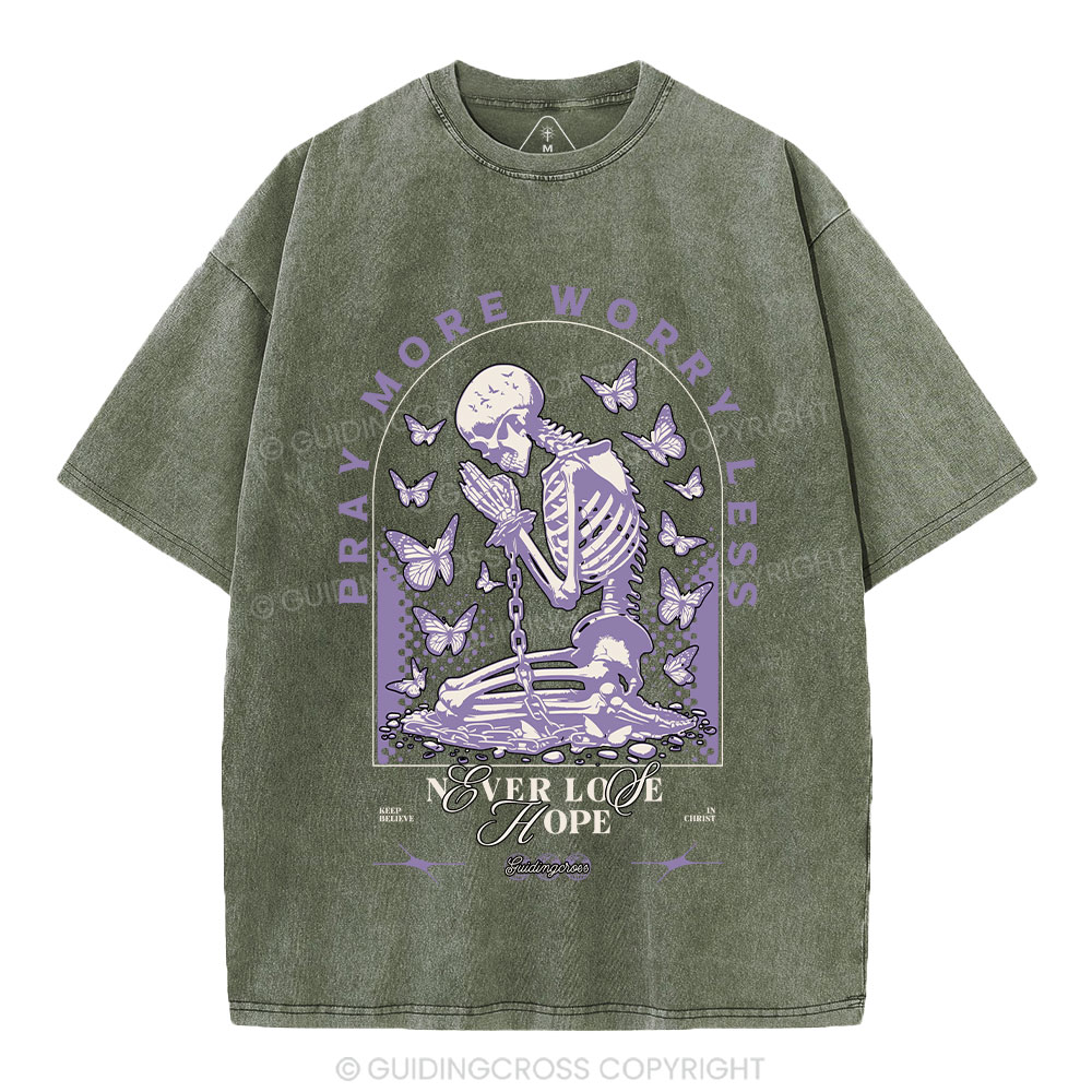 Pray More Worry Less Christian Washed T-Shirt