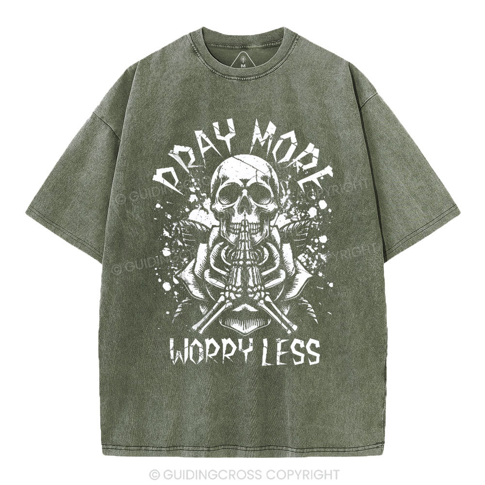 Pray More Worry Less Christian Washed T-Shirt