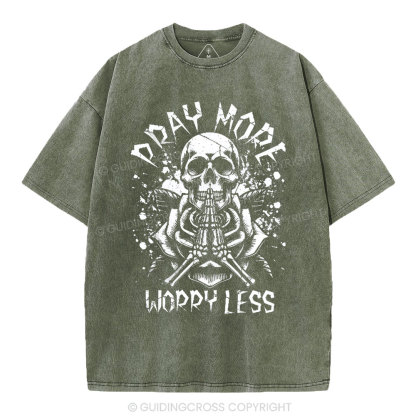 Pray More Worry Less Christian Washed T-Shirt