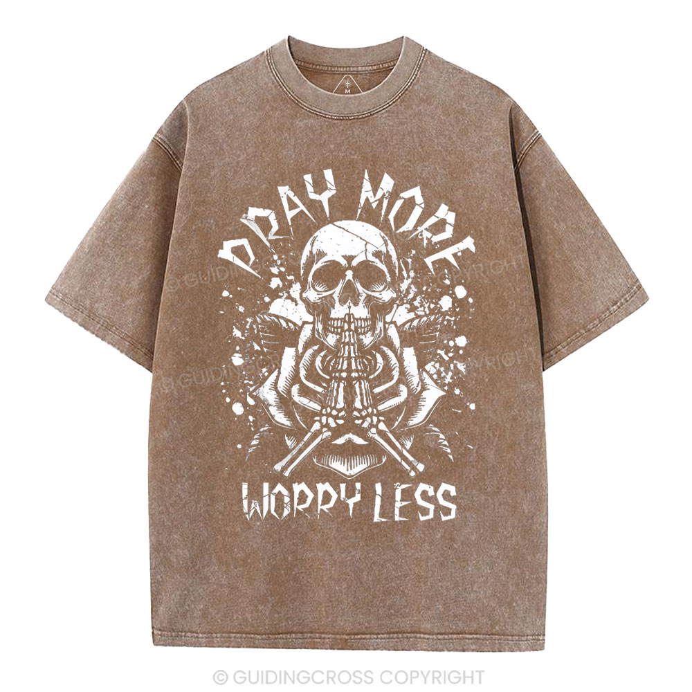Pray More Worry Less Christian Washed T-Shirt