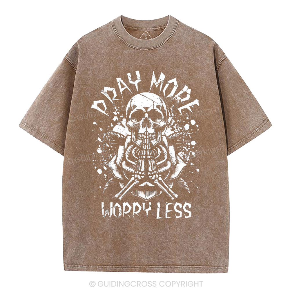 Pray More Worry Less Christian Washed T-Shirt