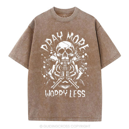 Pray More Worry Less Christian Washed T-Shirt