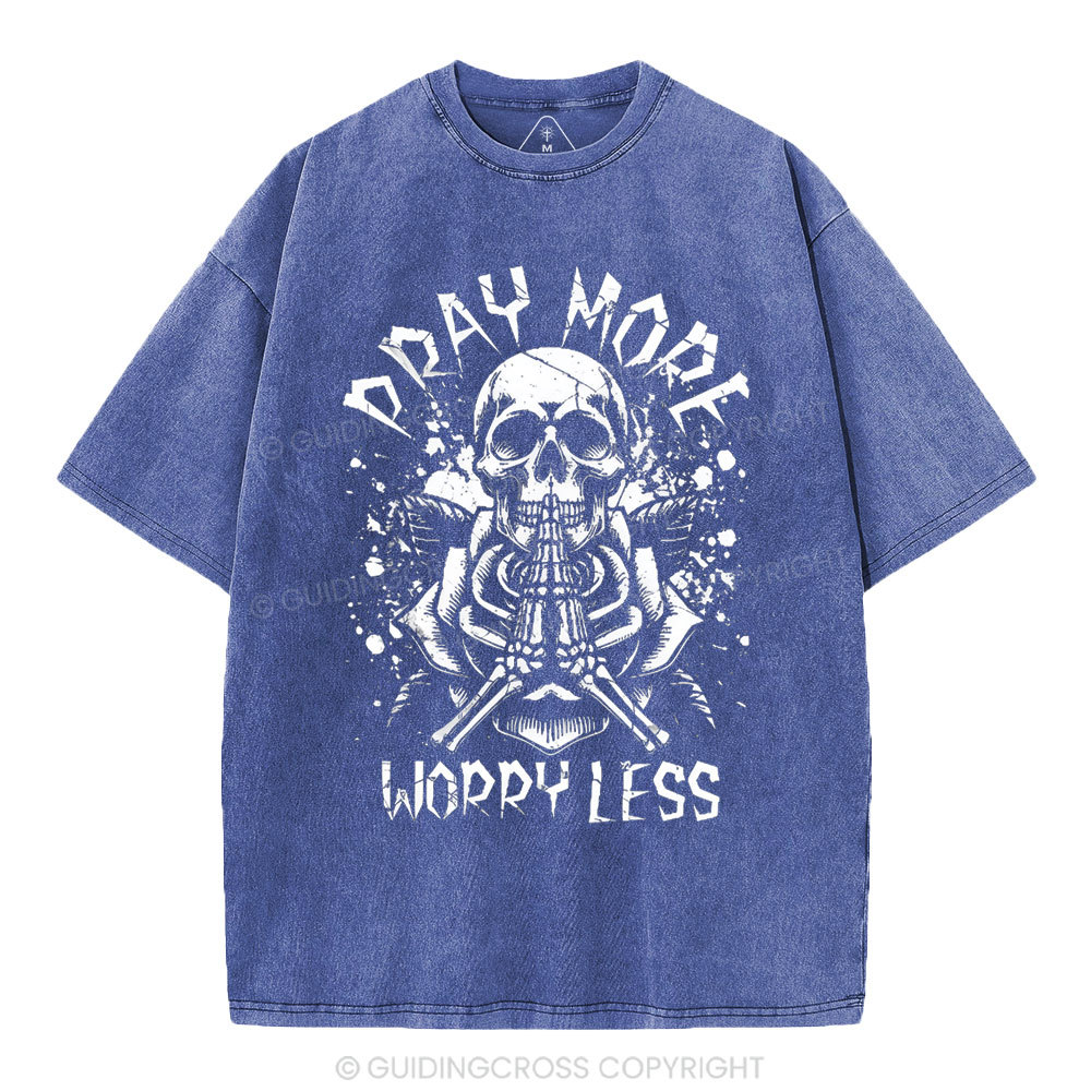 Pray More Worry Less Christian Washed T-Shirt