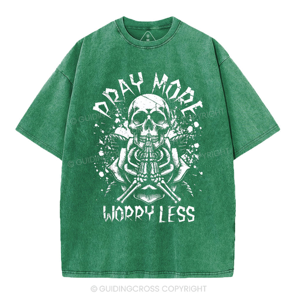 Pray More Worry Less Christian Washed T-Shirt