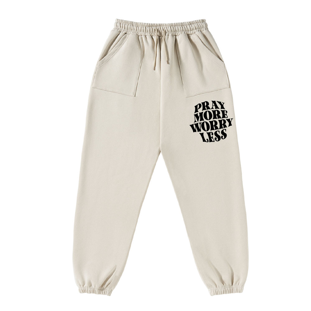 Pray More Worry Lesss Christian Fleece Sweatpants