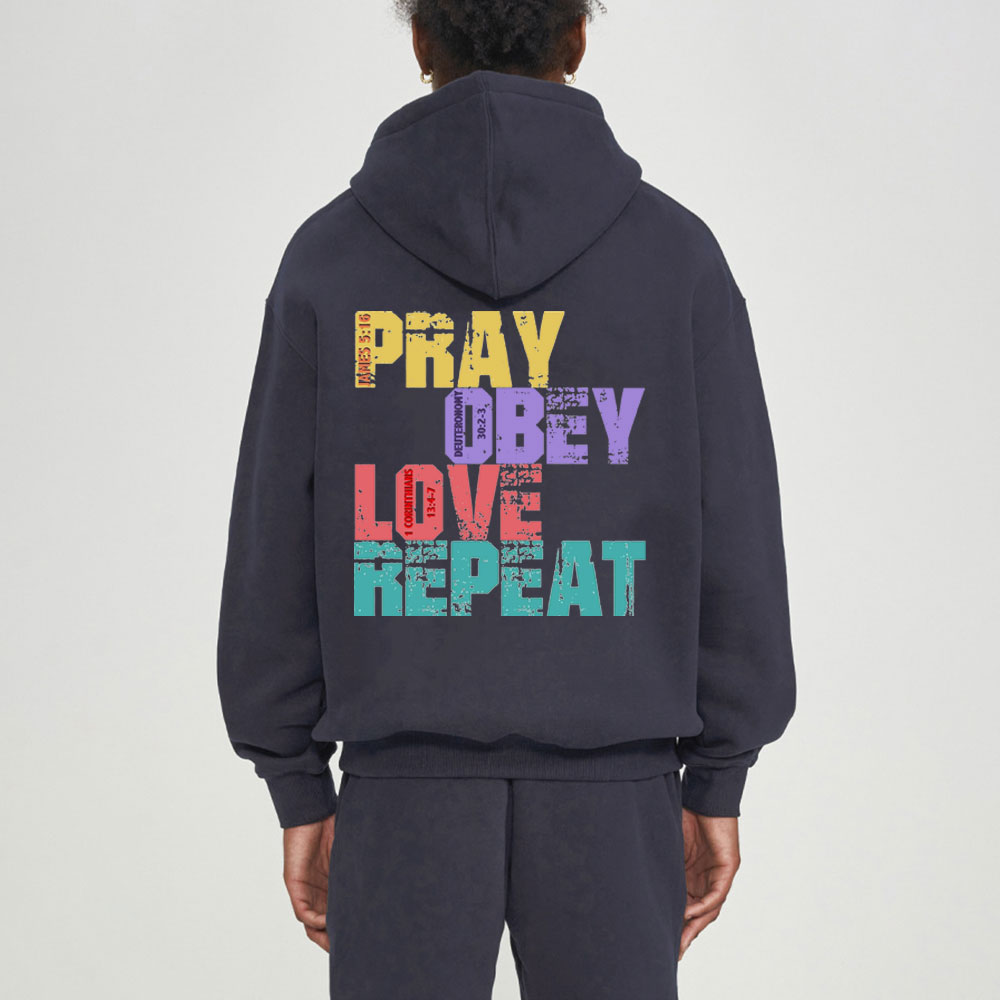 Pray Obey Love Repeat Christian Fleece Hoodie Set