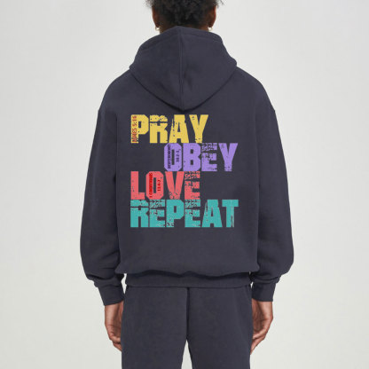 Pray Obey Love Repeat Christian Fleece Hoodie Set
