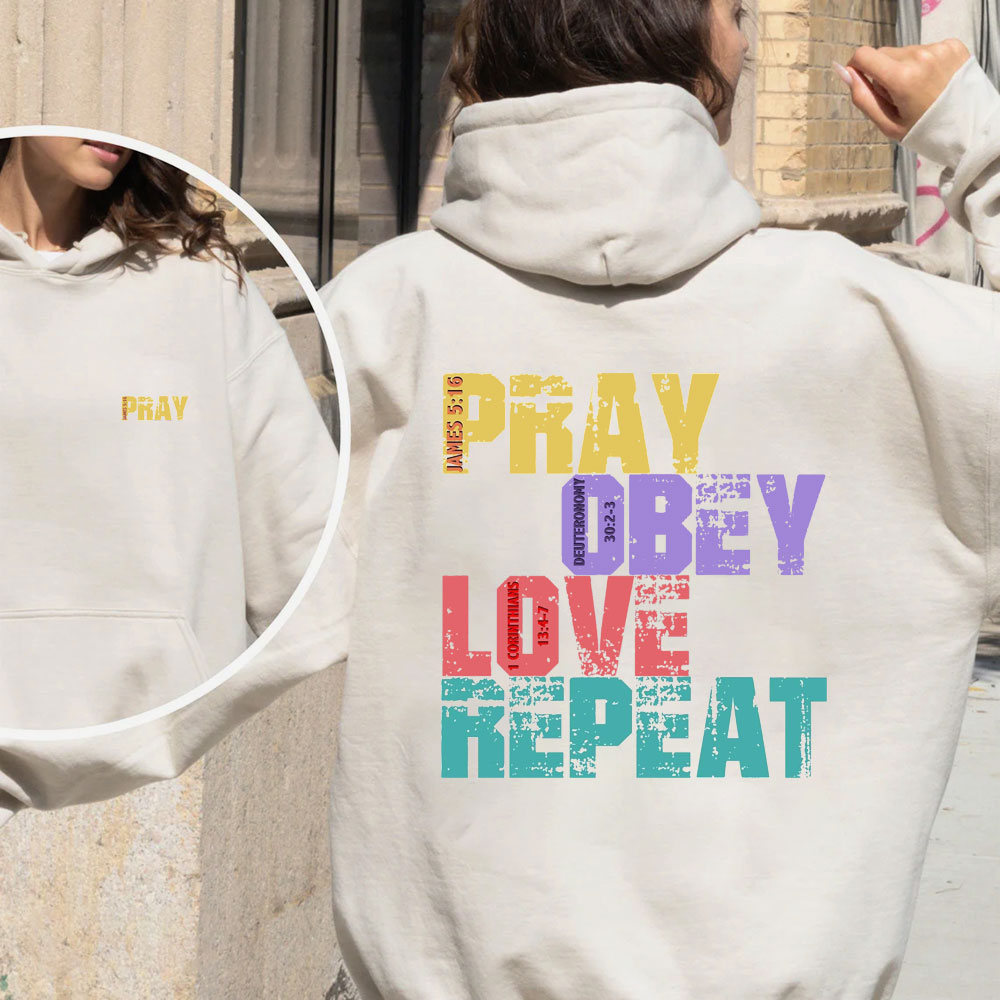 Pray Obey Love Repeat Christian Fleece Hoodie Set