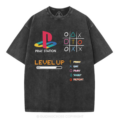 Pray Station  Christian Washed T-Shirt