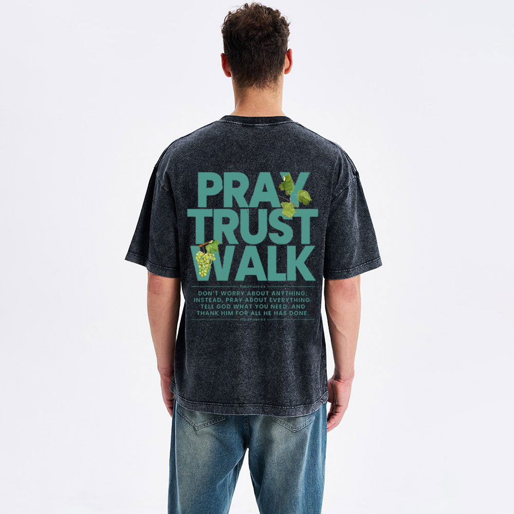 Pray Trust Walk Christian Washed T-Shirt