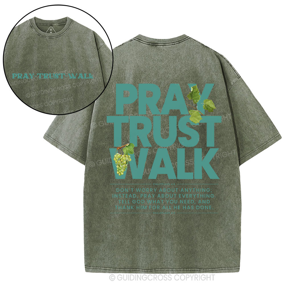 Pray Trust Walk Christian Washed T-Shirt