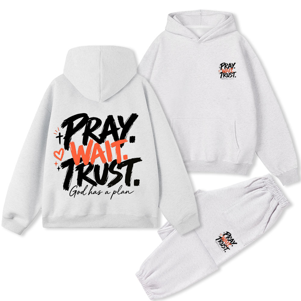 Pray Wait Trust Christian Premium Fleece Hoodie Set