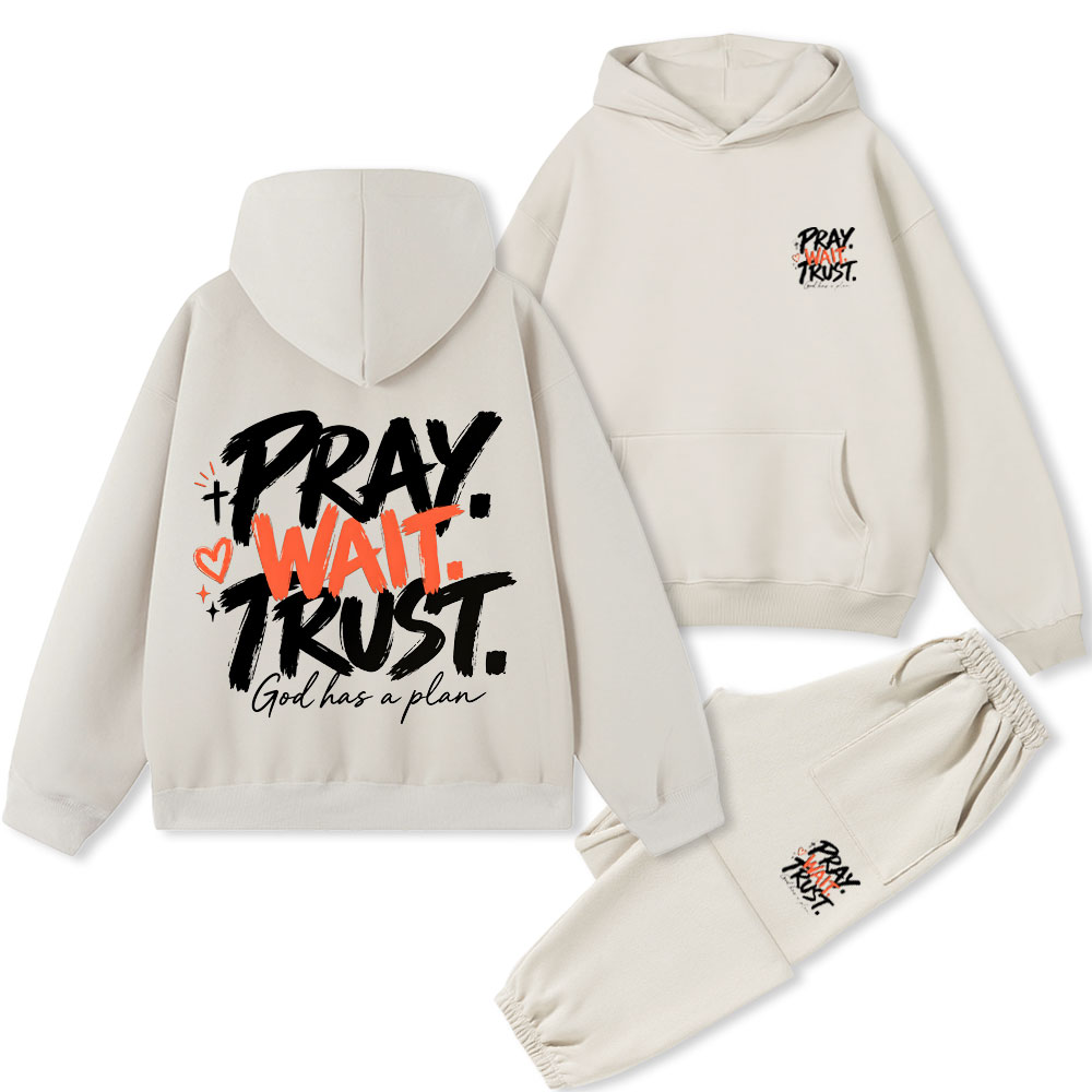 Pray Wait Trust Christian Premium Fleece Hoodie Set