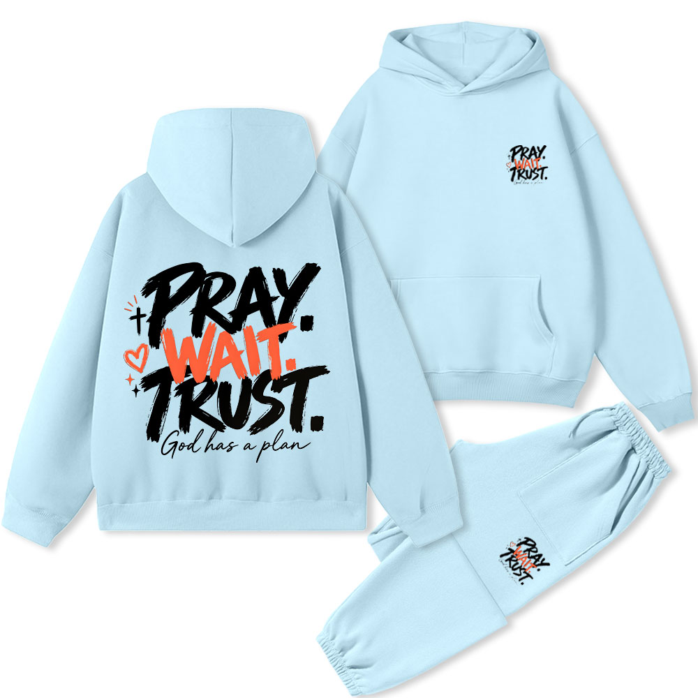 Pray Wait Trust Christian Premium Fleece Hoodie Set