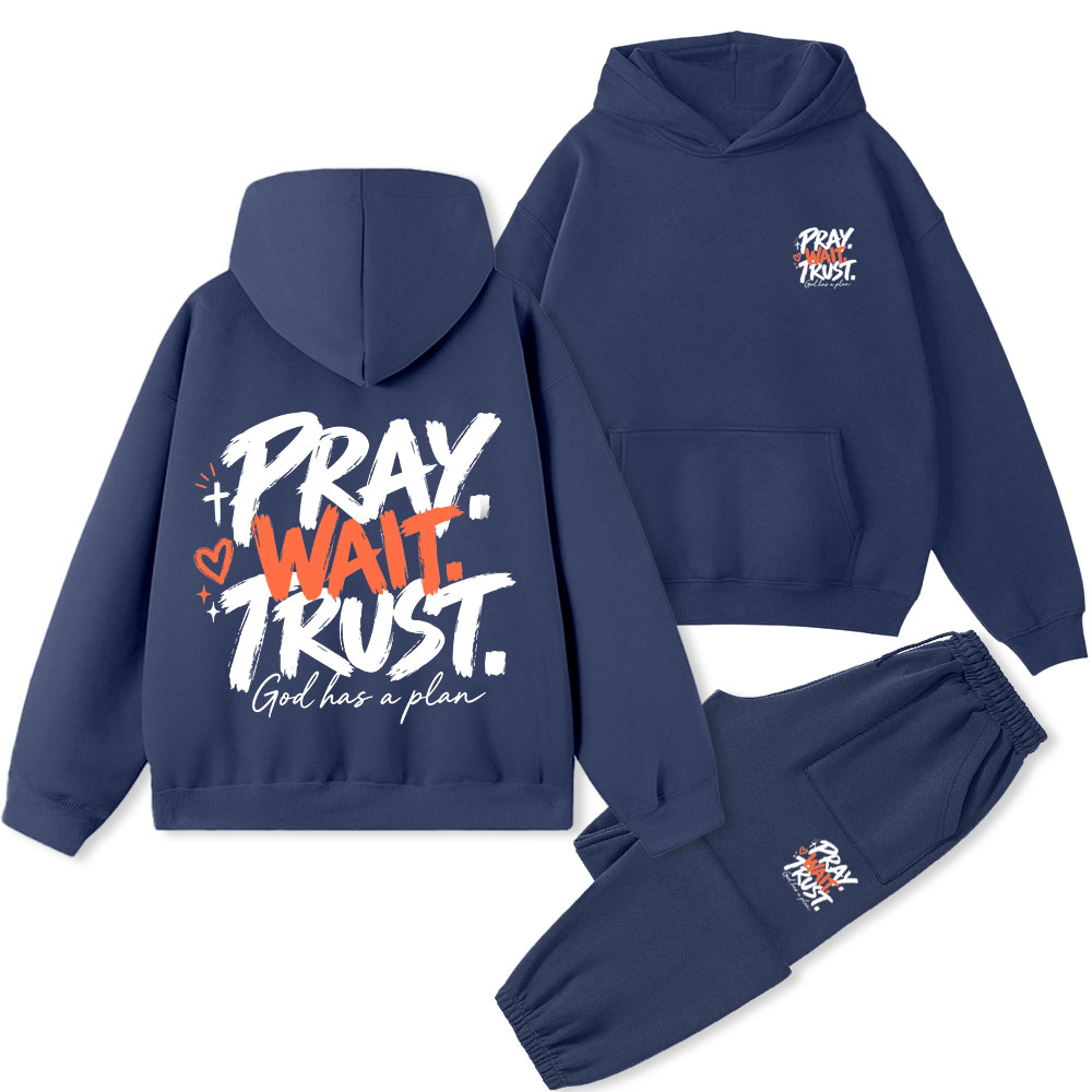 Pray Wait Trust Christian Premium Fleece Hoodie Set