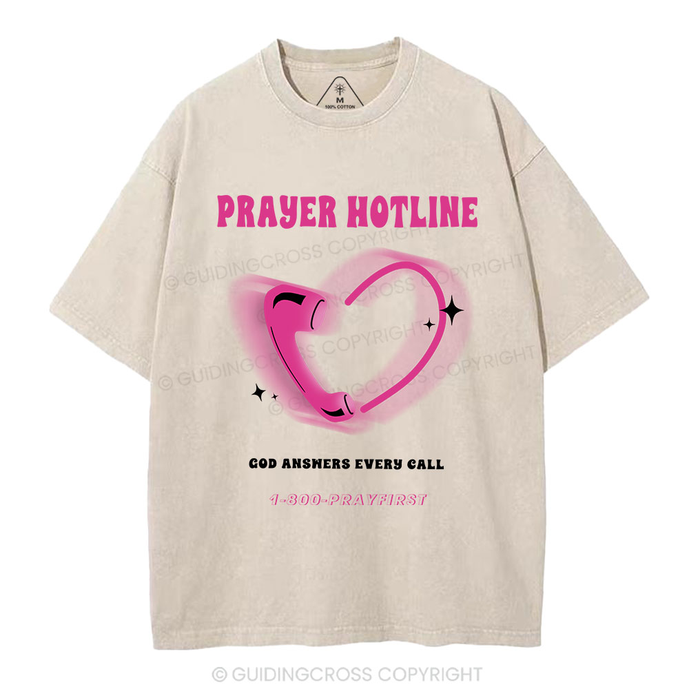 Prayer Hotline Christian Washed T-Shirt