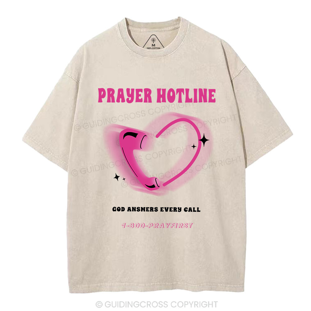 Prayer Hotline Christian Washed T-Shirt