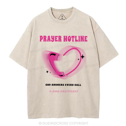 Prayer Hotline Christian Washed T-Shirt