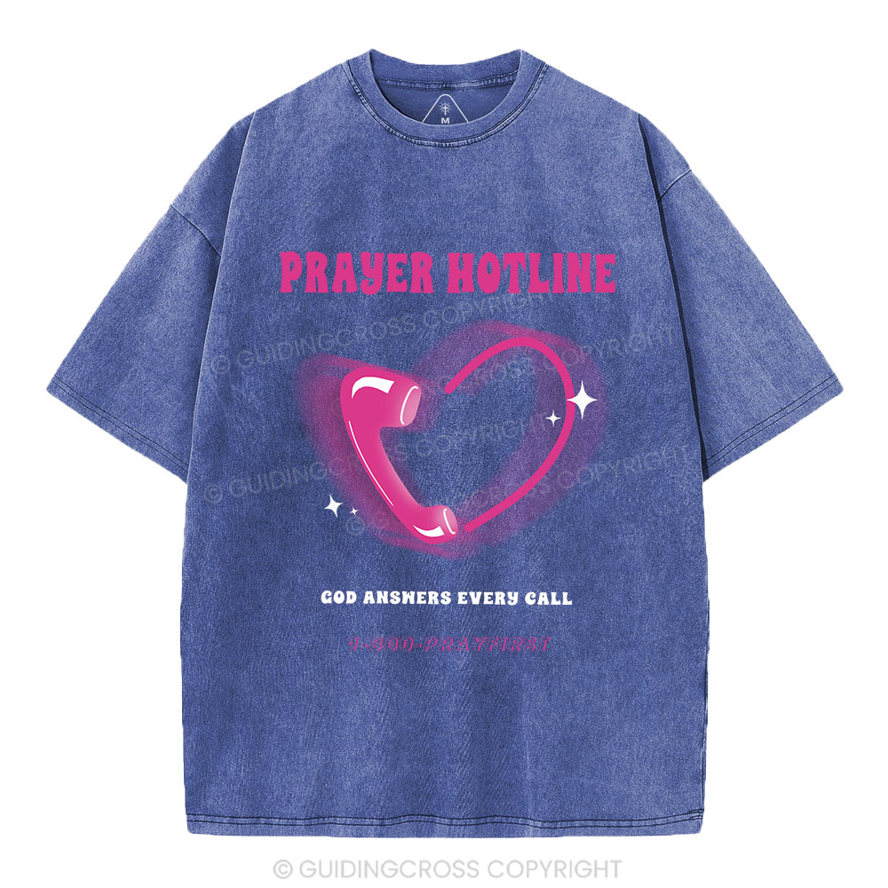 Prayer Hotline Christian Washed T-Shirt