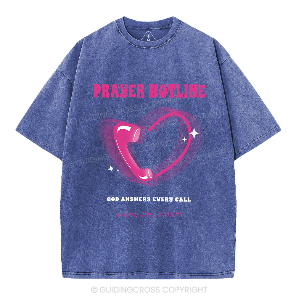 Prayer Hotline Christian Washed T-Shirt