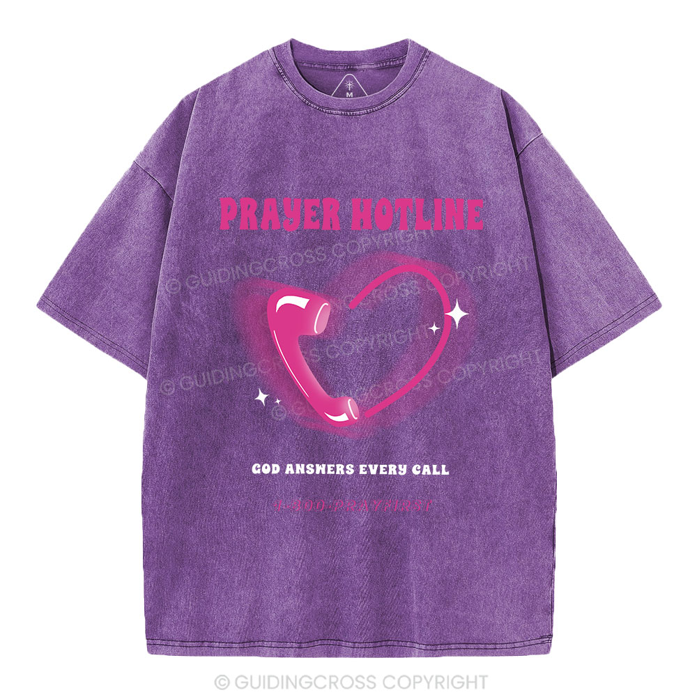 Prayer Hotline Christian Washed T-Shirt
