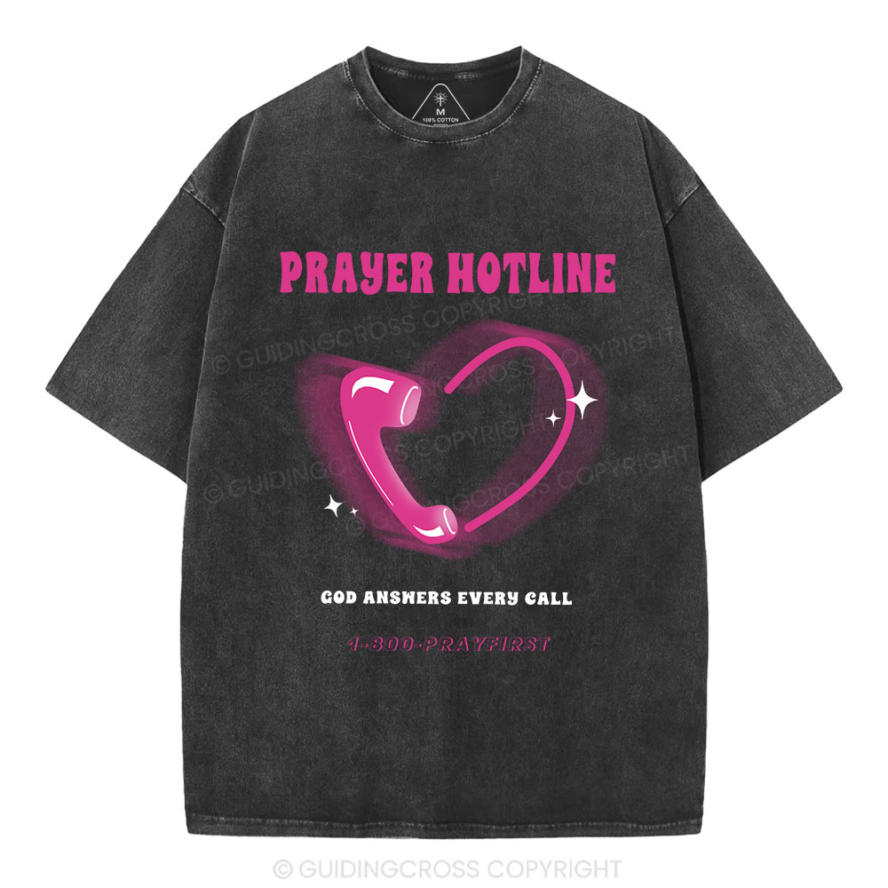 Prayer Hotline Christian Washed T-Shirt