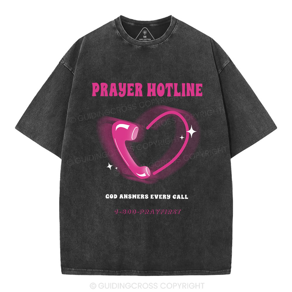 Prayer Hotline Christian Washed T-Shirt