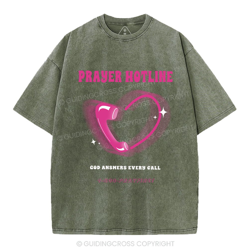 Prayer Hotline Christian Washed T-Shirt