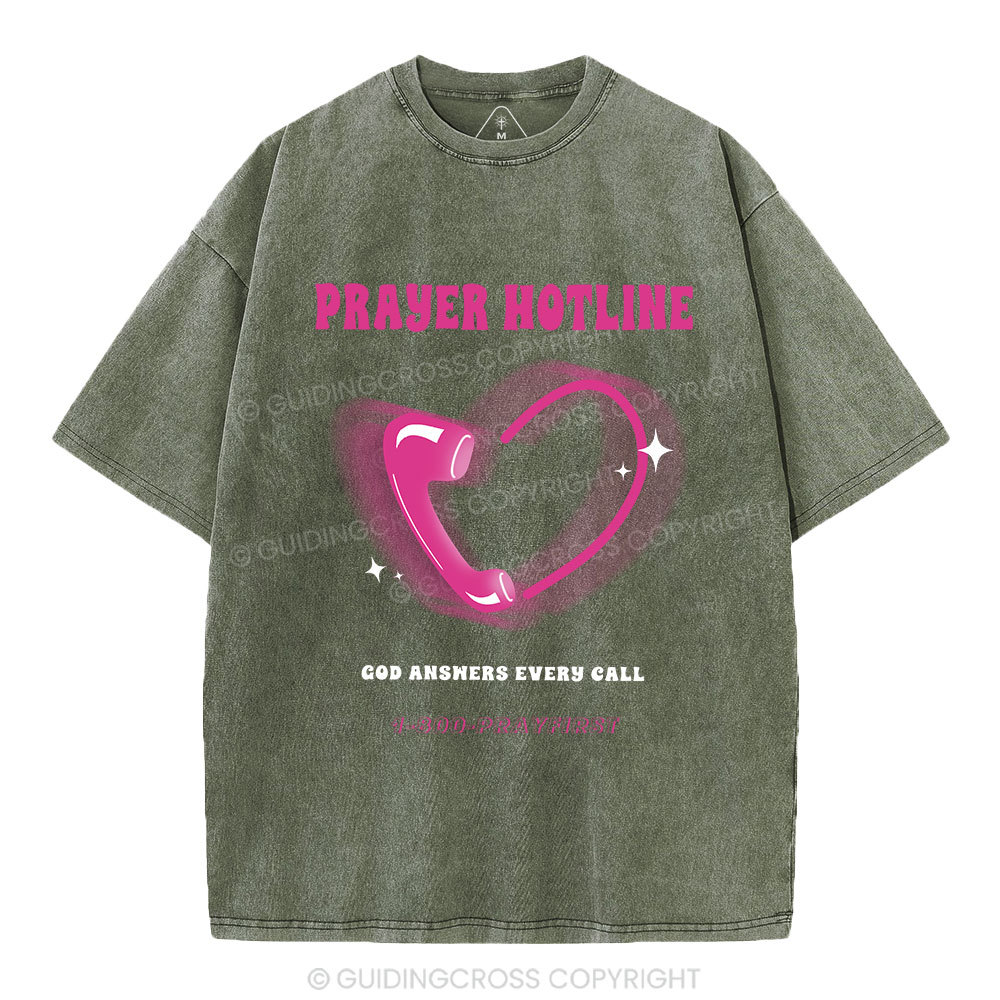 Prayer Hotline Christian Washed T-Shirt