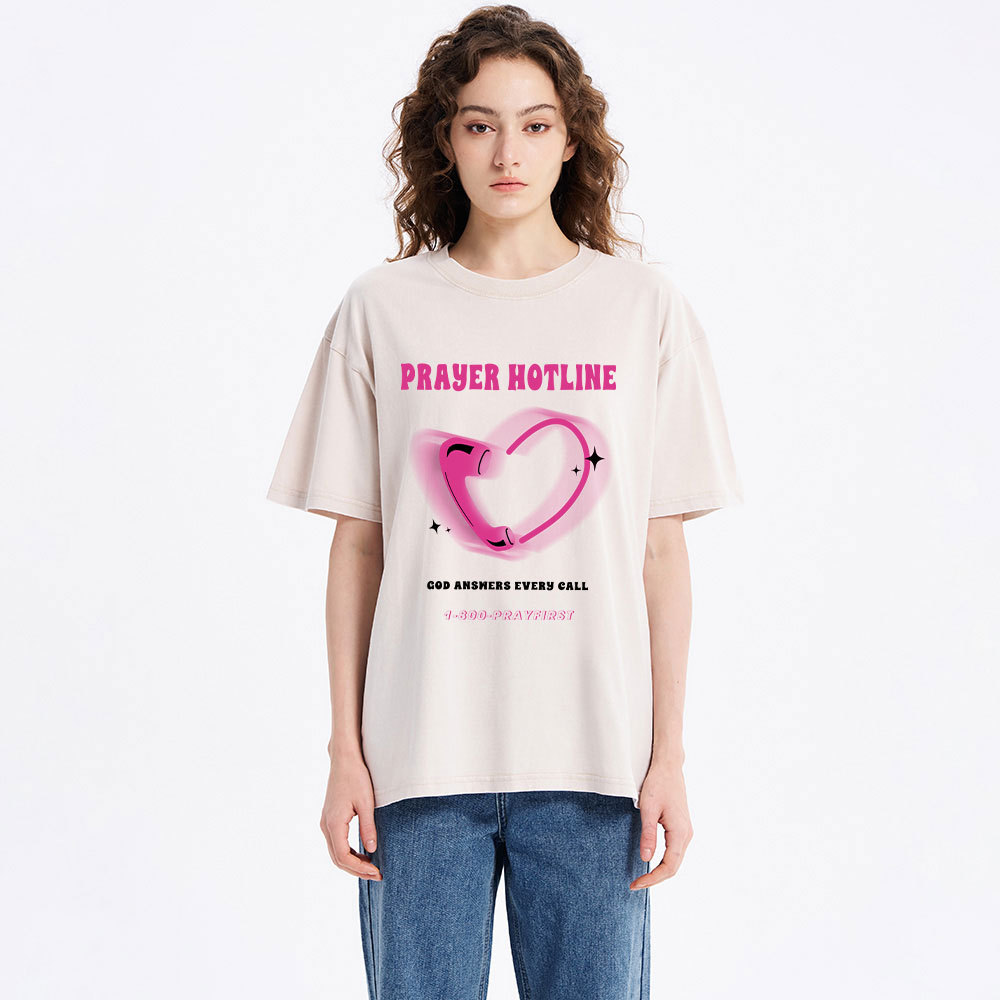 Prayer Hotline Christian Washed T-Shirt