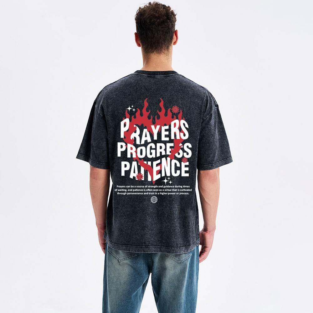 Prayers Progress Patience Christian Washed T-Shirt
