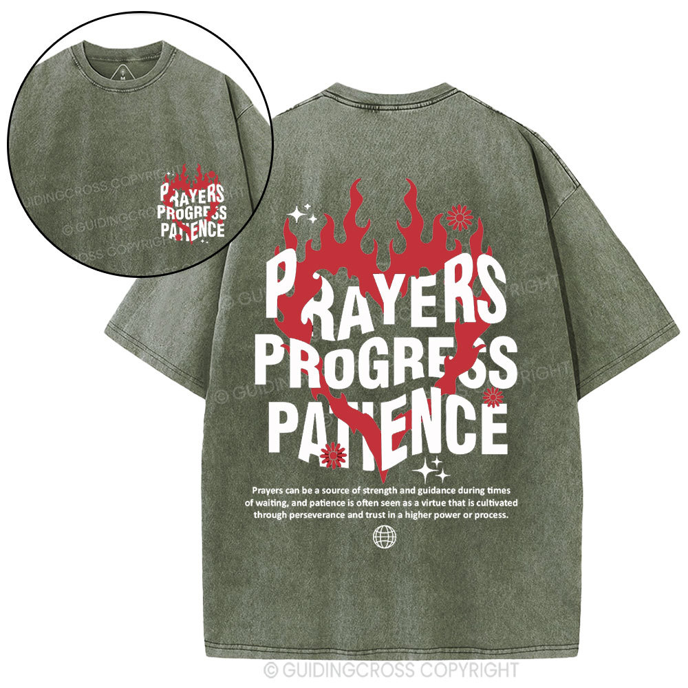 Prayers Progress Patience Christian Washed T-Shirt