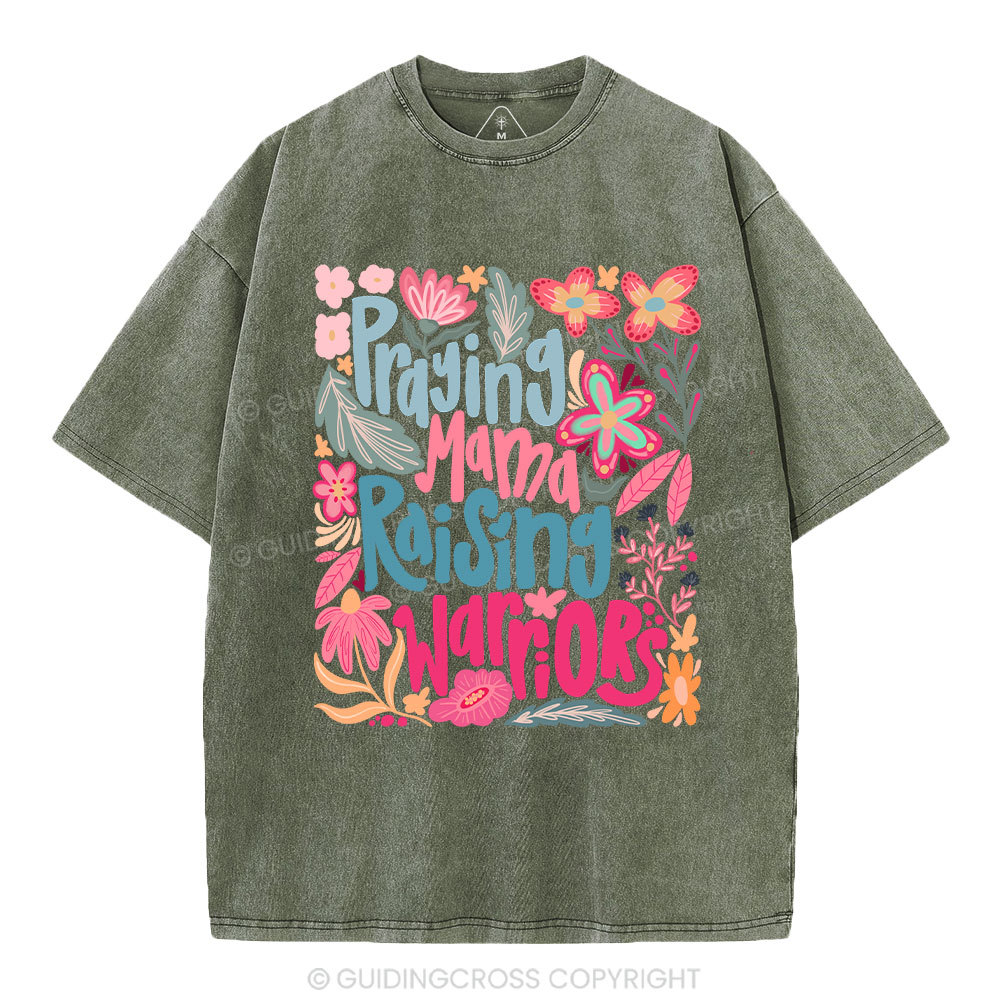 Praying Mama Raising Warriors Christian Washed T-Shirt