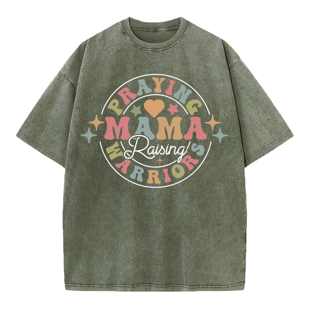 Praying Mama Raising Warriors Christian Washed T-Shirt