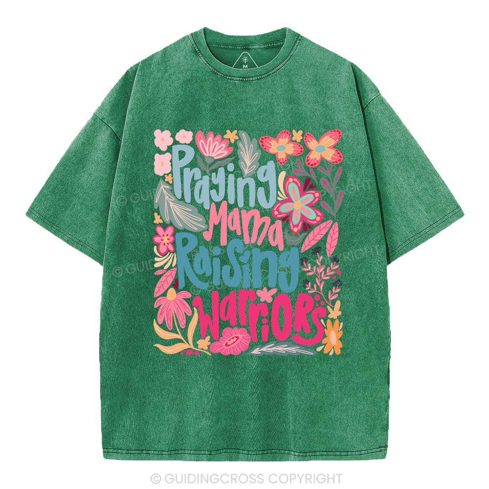 Praying Mama Raising Warriors Christian Washed T-Shirt