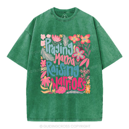 Praying Mama Raising Warriors Christian Washed T-Shirt