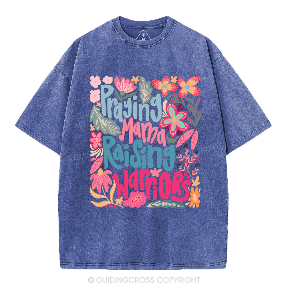 Praying Mama Raising Warriors Christian Washed T-Shirt