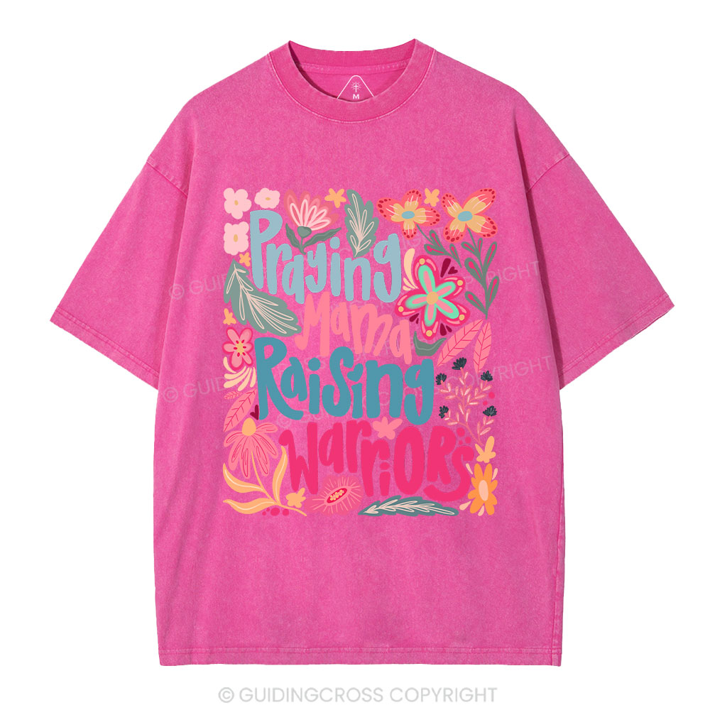 Praying Mama Raising Warriors Christian Washed T-Shirt