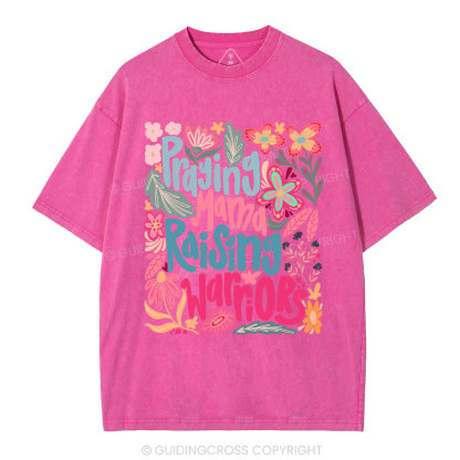 Praying Mama Raising Warriors Christian Washed T-Shirt