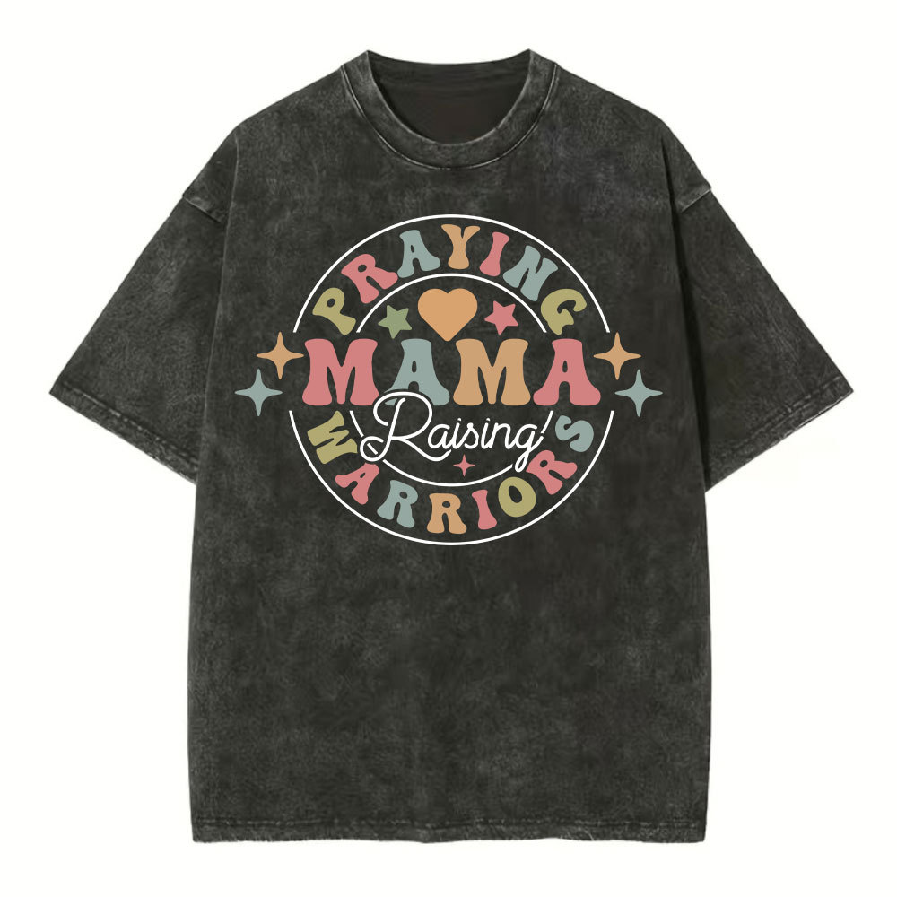 Praying Mama Raising Warriors Christian Washed T-Shirt