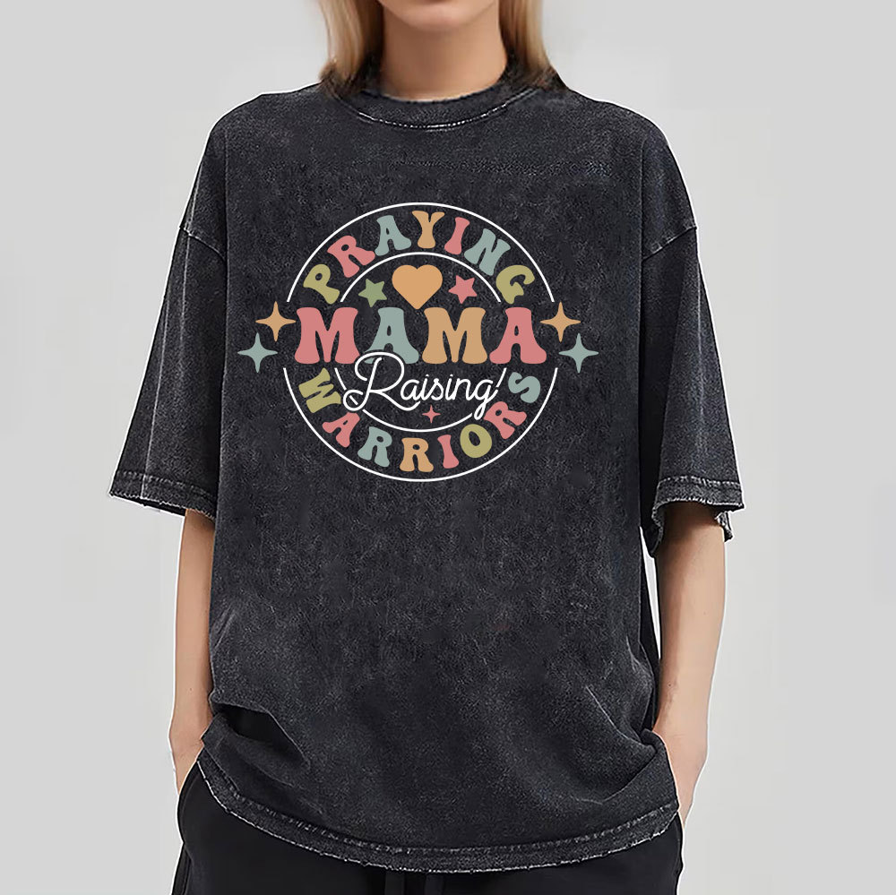 Praying Mama Raising Warriors Christian Washed T-Shirt