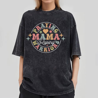 Praying Mama Raising Warriors Christian Washed T-Shirt