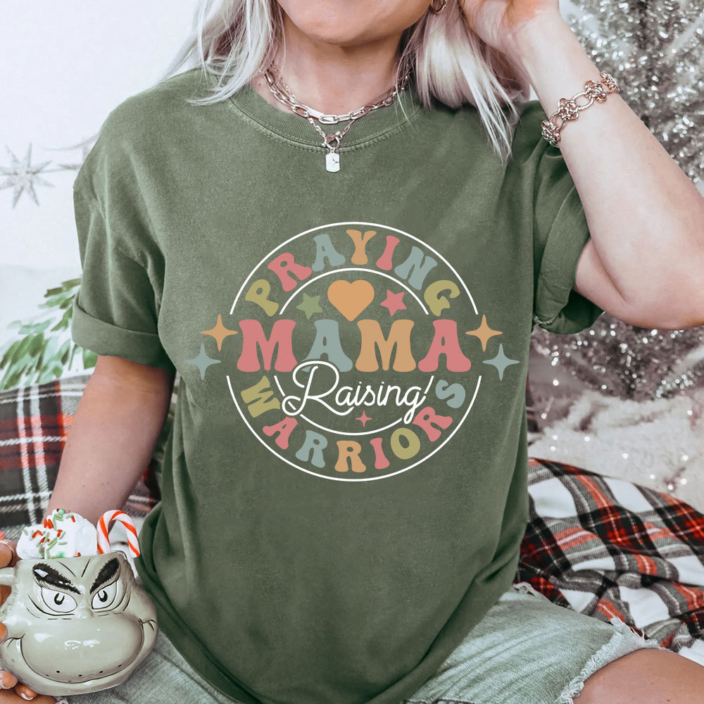 Praying Mama Raising Warriors Christian Washed T-Shirt