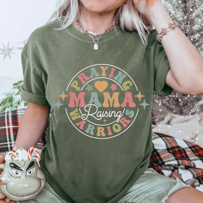 Praying Mama Raising Warriors Christian Washed T-Shirt