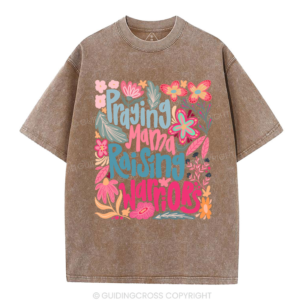 Praying Mama Raising Warriors Christian Washed T-Shirt
