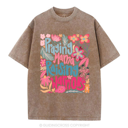 Praying Mama Raising Warriors Christian Washed T-Shirt