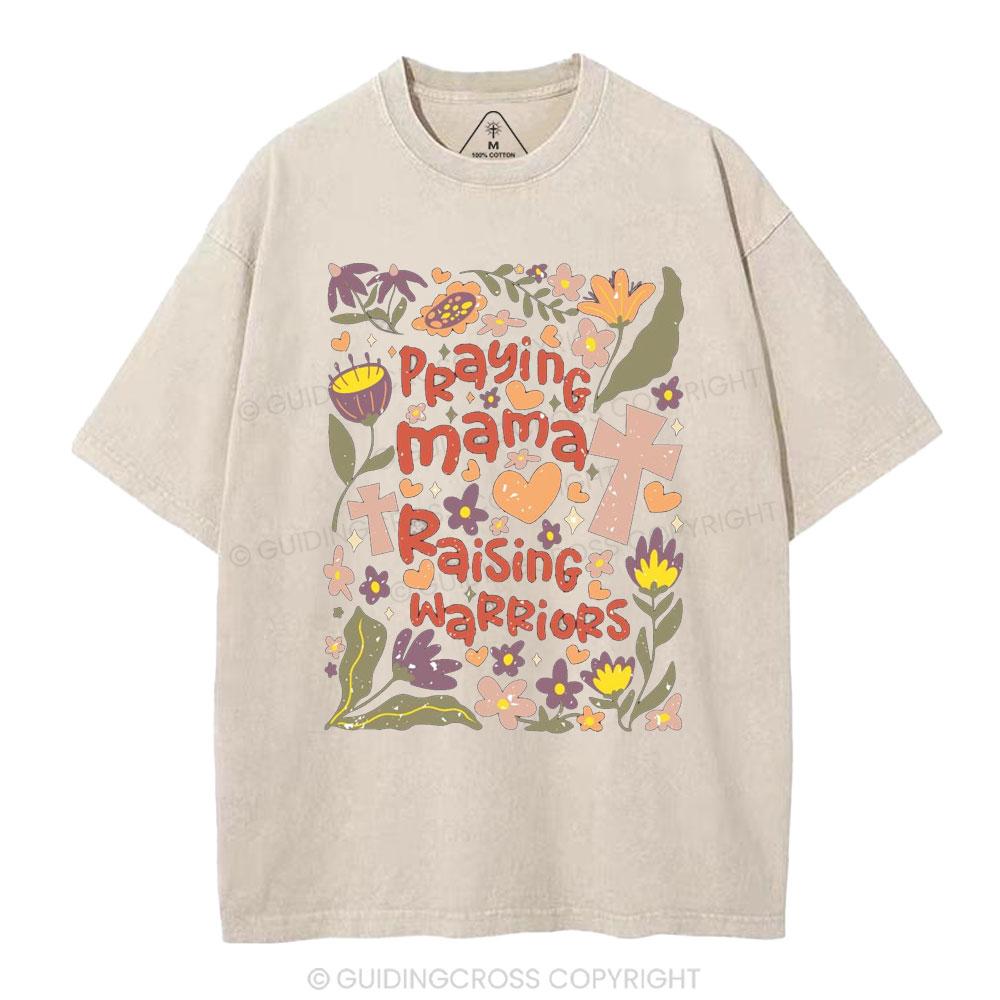 Praying Mama Raising Warriors Christian Washed T-Shirt
