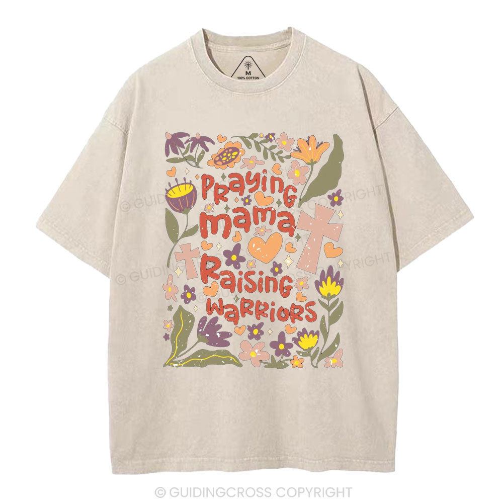 Praying Mama Raising Warriors Christian Washed T-Shirt