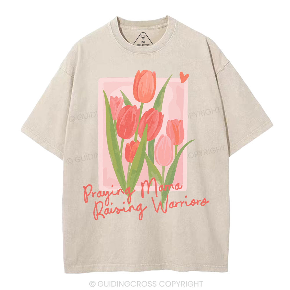 Praying Mama Raising Warriors Christian Washed T-Shirt