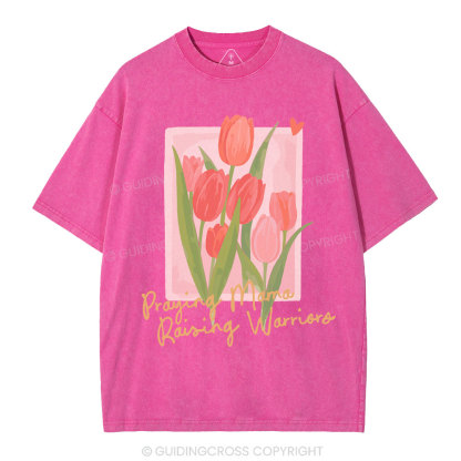 Praying Mama Raising Warriors Christian Washed T-Shirt